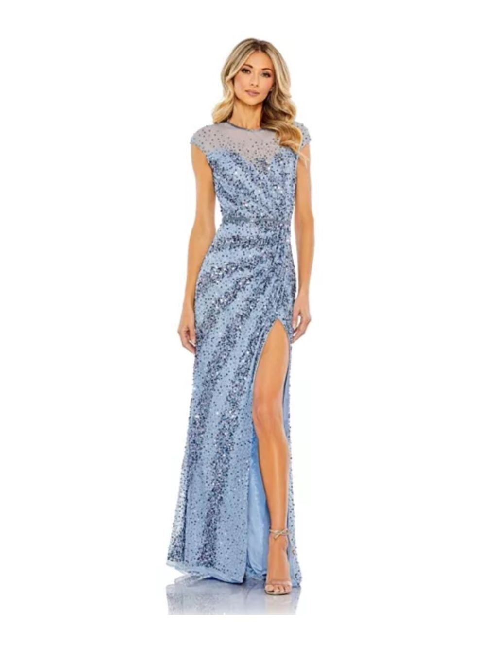 NWT Mac Duggal Embellished Illusion Cap Sleeve Sequin Gown SIZE 8